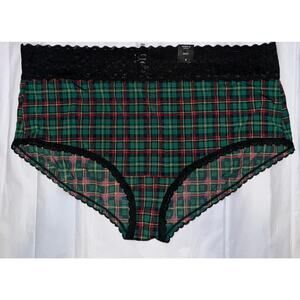 Torrid NWT 00X 00 second skin green plaid black lace trim